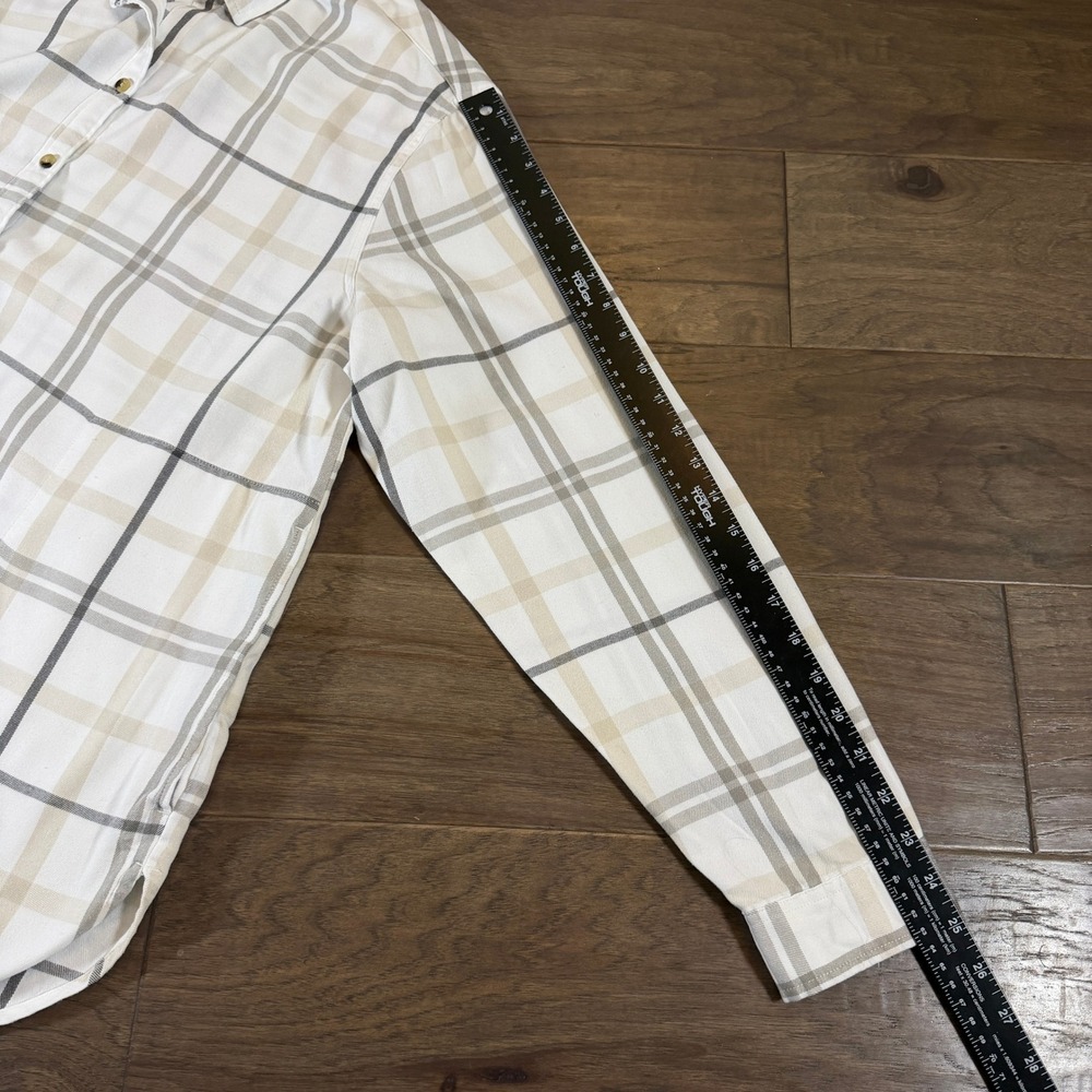 Jachs Girlfriend Womens XXL Plaid Button Down Shirt Cream Tan Grey‎ Side Pockets - Picture 6 of 7